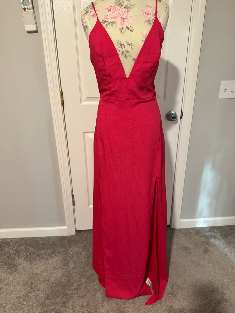 Lux Hot Pink Deep-V Spaghetti Strap Maxi Dress NWT